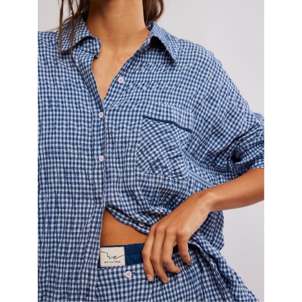 NWT FREE PEOPLE Cloud Ten Sleep Shirt / Navy Combo - Picture 5 of 9